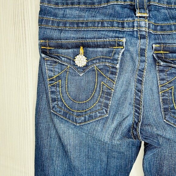True Religion Becky Bootcut Jeans Size 28x33 Flap Pocket Rhinestone Buttons - Picture 11 of 12